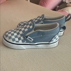 Vans Kids Blue and White Checkered Slip-On Sneakers